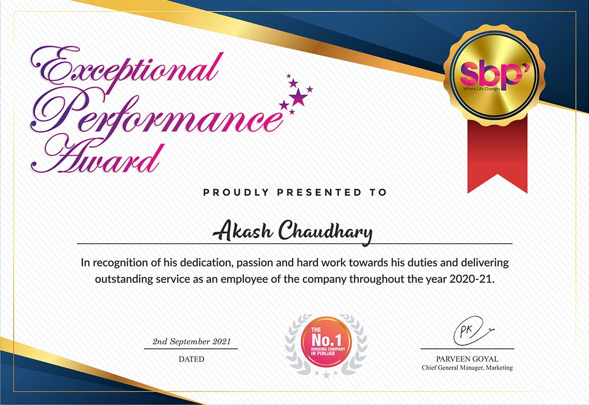 akash chaudhary receives exceptional performance award
