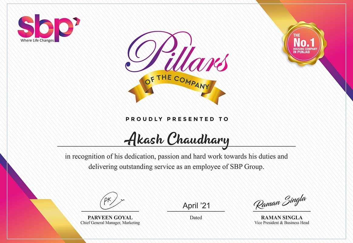 akash chaudhary receives pillars of the company award